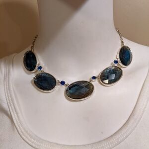 Vintage shiny rainbow blue statement necklace.